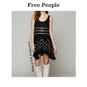 Free People Black and Gray Mini Dress